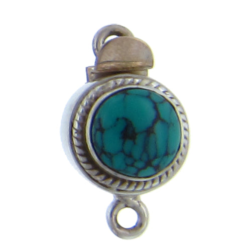 Sterling Silver, 12.5mm Width by 10.1mm Length by 21.2mm Height, Turquoise Round Box Clasp. Quantity Per Pack: 1 Pair.