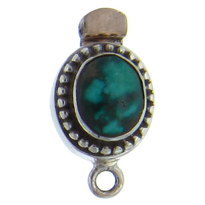 Sterling Silver, 12.1mm Width by 9.2mm Length by 23.9mm Height, Turquoise Oval Beaded Box Clasp. Quantity Per Pack: 1 Pair.