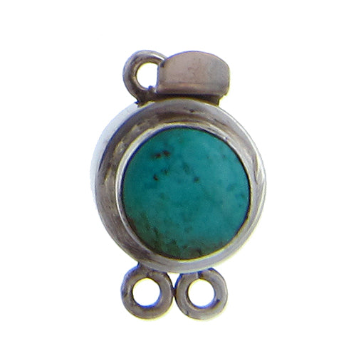 Sterling Silver, 14.0mm Width by 11.0mm Length by 21.9mm Height, 2 Strand Turquoise Round Box Clasp. Quantity Per Pack: 1 Pair.