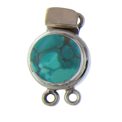 Sterling Silver, 15.7mm Width by 10.5mm Length by 25.2mm Height, 2 Strand Turquoise Round Box Clasp. Quantity Per Pack: 1 Pair.