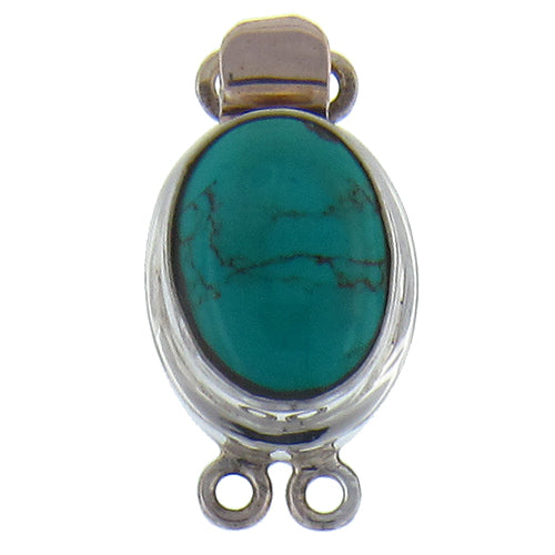 Sterling Silver, 15.6mm Width by 10.9mm Length by 28.0mm Height, 2 Strand Turquoise Oval Box Clasp. Quantity Per Pack: 1 Pair.