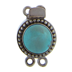 Sterling Silver, 15.7mm Width by 10.5mm Length by 25.2mm Height, 2 Strand Turquoise Round Beaded Box Clasp. Quantity Per Pack: 1 Pair.