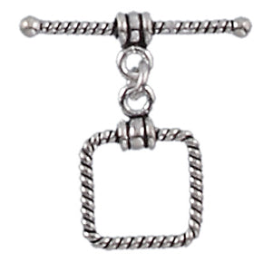 Sterling Silver, 13.9mm Width by 1.7mm Length by 13.3mm Height, Twisted Square Toggle Clasp Ring, and 1.7mm Width by 24.7mm Length, Twisted Toggle Clasp Bar. Quantity Per Pack: 3 Pairs.