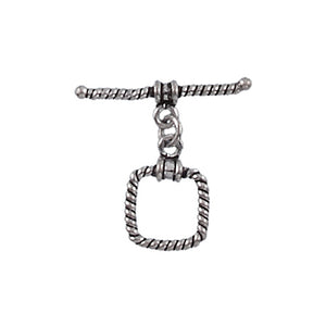 Sterling Silver, 13.2mm Width by 1.8mm Length by 12.1mm Height, Twisted Square Toggle Clasp Ring, and 1.7mm Width by 25.7mm Length, Twisted Toggle Clasp Bar. Quantity Per Pack: 3 Pairs.