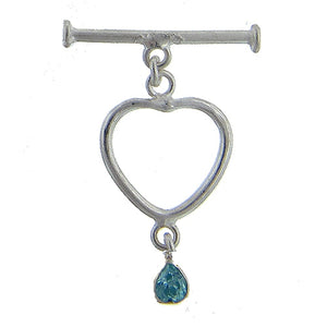 Sterling Silver, 17.7mm Width by 18.6mm Length Heart Toggle Clasp Ring with 5.7mm Crystal attatched to Fix Ring on Clasp, and 1.9mm Width by 26.6mm Length  Toggle Clasp Bar. Quantity Per Pack: 1 Pair.