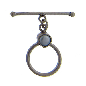 Sterling Silver, 20.3mm Width by 16.3mm Length Circle Toggle Clasp Ring with 5.5mm Pearl on Top of Clasp Ring, and 1.9mm Width by 26.6mm Length Smooth Toggle Clasp Bar. Quantity Per Pack: 1 Pair.