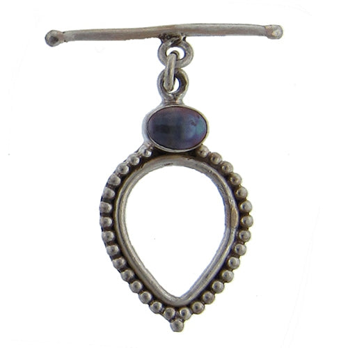 Sterling Silver, 27.4mm Width by 18.2mm Length Tear Drop Toggle Clasp Ring with 7.1mm Pearl attatched to Clasp, and 1.6mm Width by 28.9mm Length Toggle Clasp Bar. Quantity Per Pack: 1 Pair.