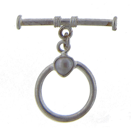 Sterling Silver, 19.4mm Width by 16.7mm Length by 1.8mm Thickness Toggle Clasp Ring with 6.1mm Fresh Water Pearl on Ring, and 1.8mm Width by 27.3mm Length Toggle Clasp Bar. Quantity Per Pack: 2 Pieces