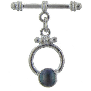 Sterling Silver, 18.2mm Width by 12.8mm Length by 1.8mm Thickness Toggle Clasp Ring with 7.1mm Fresh Water Pearl on Ring, and 1.8mm Width by 25.7mm Length Toggle Clasp Bar. Quantity Per Pack: 2 Pairs.