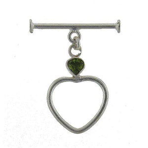 Sterling Silver, 17.8mm Width by 18.5mm Heart Toggle Clasp with 5.7mm Crystal attatched to Fix Ring at Bottom of Clasp, and 1.9mm Width by 26.9mm Length Toggle Clasp Bar. Quantity Per Pack: 1 Pair.