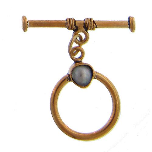 Sterling Silver Gold Plated, 16.5mm Width by 22.9mm Height, Fancy Circle Toggle Clasp Ring with 5.8mm Pearl and 3.7mm Width by 24.6mm Length, Fancy Toggle Clasp Bar. Quantity Per Pack: 1 Pair.