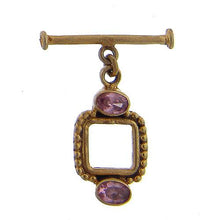 Load image into Gallery viewer, Sterling Silver Gold Plated / Vermeil, 13.7mm Width by 25.2mm Height, Beaded Square Toggle Clasp Ring with Two 6.5mm Pink Quartz and 22.9mm Length, Plain Toggle Clasp Bar. Quantity Per Pack: 1 Pair.
