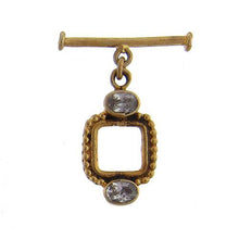 Load image into Gallery viewer, Sterling Silver Gold Plated / Vermeil, 13.7mm Width by 25.2mm Height, Beaded Square Toggle Clasp Ring with Two 6.5mm Crystals and 22.9mm Length, Plain Toggle Clasp Bar. Quantity Per Pack: 1 Pair.
