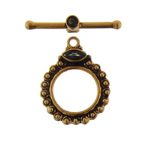 Sterling Silver Gold Plated, 19.0mm Width by 26.6mm Height, Beaded Circle Toggle Clasp Ring with 7.9mm Topaz and 27.4mm Length, Beaded Toggle Clasp Bar with 3.8mm Stone. Quantity Per Pack: 1 Pair.