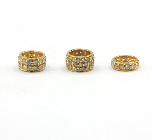 14K Gold 6 mm Round Tyre Pave Diamond Bead .14K Gold Diamond Beads Tyre, Genuine handmade pave diamond Beads.