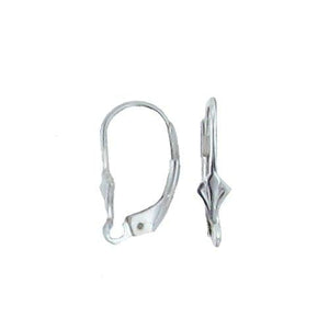 Ear Findings. Sterling Silver 9.5mm Width by 16.2mm Length, Plain Lever Back With Fleur De Lis, With 2.9mm Width / Length Fix Ring towards the bottom. Quantity Per Pack: 10 Pieces.