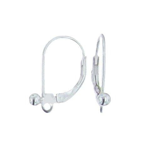 Ear Findings. Sterling Silver 10.3mm Width by 16.5mm Length, Plain Lever Back, With 2.7mm Width / Length Open Ring and 3.0mm Width / Length Solid Ball towards the bottom. Quantity Per Pack: 10 Pieces.