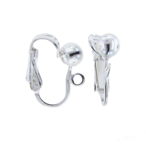 Ear Findings. Sterling Silver 12.6mm Width by 6.5mm Length by 16.7mm Height Ear Clip With 5.0mm Width / Length Full Ball and 3.0mm Open Ring towards the front middle. Quantity Per Pack: 2 Pieces.