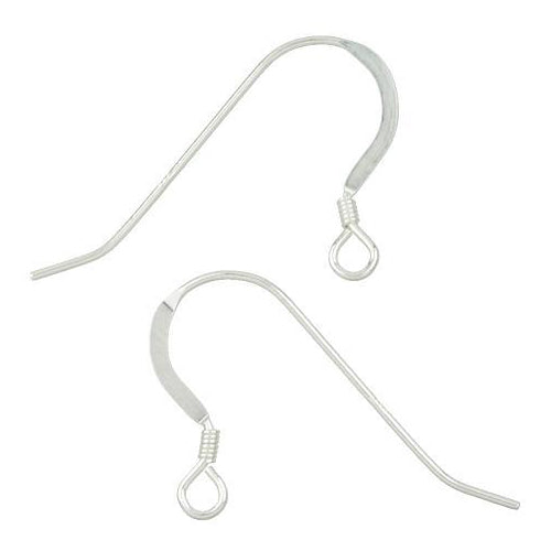 Ear Findings. Sterling Silver 22.0 Gauge, 10.0mm Width by 26.2mm Height, Flat Head Ear Wire With Coil & Open Loop Towards the Front of the Ear Wire. Quantity Per Pack: 20 Pieces.