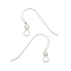 Ear Findings. Sterling Silver 22.0 Gauge, 8.9mm Width by 20.9mm Height, Flat Head Ear Wire With 2.0mm Width / Length Bead & Open Loop Towards the Front of the Ear Wire. Quantity Per Pack: 20 Pieces.