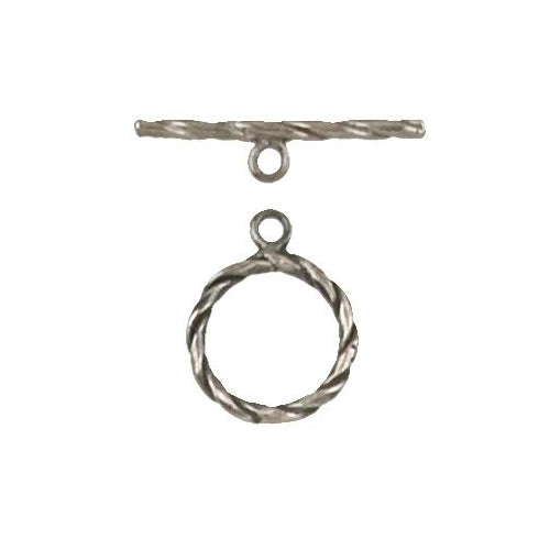 Clasps. Sterling Silver Oxidized 13.55mm Width / Height by 1.5mm Thick, Twisted Toggle Clasp Ring With 22.9mm Length by 1.5mm Thick, Twisted Toggle Clasp Bar. Quantity Per Pack: 5 Pairs.