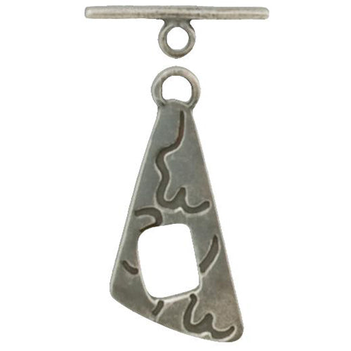 Clasps. Sterling Silver Oxidized 18.00mm Width by 31.00mm Height by 1.0mm Thick, Engraved Triangle Toggle Clasp Ring & Toggle Clasp Bar. Quantity Per Pack: 2 Pairs.