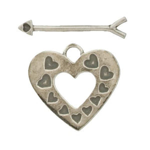 Clasps. Sterling Silver Oxidized 25.8mm Width by 24.1mm Height by 1.15mm Thick, Engraved Heart Toggle Clasp Ring & Engraved Arrow Shaped Toggle Clasp Bar. Quantity Per Pack: 2 Pairs.