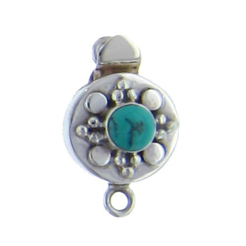 Sterling Silver, 20.2mm Width by 8.8mm Length by 12.4mm Height, Turquoise Fancy Round Box Clasp. Quantity Per Pack: 1 Pair.