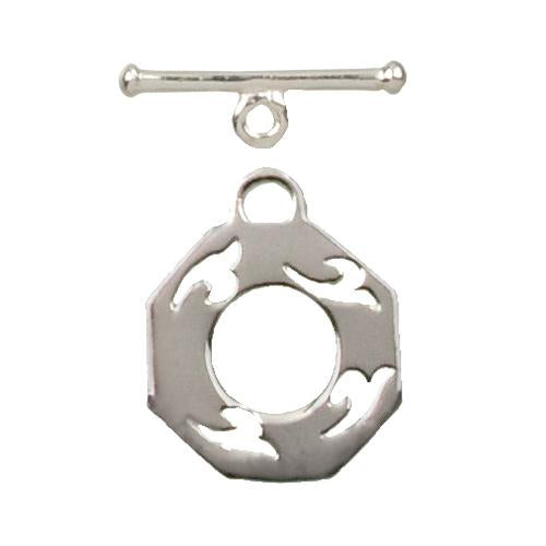 Clasps. Sterling Silver 19.7mm Width / Length by 1.0mm Thick, Hexagon Toggle Clasp, 17.8mm Length by 2.0mm Thick, Plain Toggle Bar with 2.97mm Ball end. Quantity Per Pack: 2 Pairs.