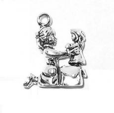 Charms. Sterling Silver, 6.8mm Width by 14.8mm Length by 18.6mm Height, Girl with Doll Charm. Quantity Per Pack: 1 Piece.