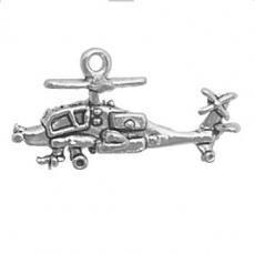 Charms. Sterling Silver, 13.0mm Width by 25.3mm Length by 13.4mm Height, Military Helicopter Charm. Quantity Per Pack: 1 Piece.