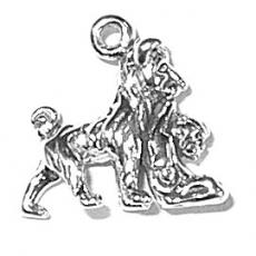 Charms. Sterling Silver, 5.9mm Width by 15.3mm Length by 14.3mm Height, Dog with Baby Charm. Quantity Per Pack: 1 Piece.