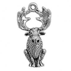 Charms. Sterling Silver, 16.1mm Width by 10.2mm Length by 30.0mm Height, Large Moose Charm.