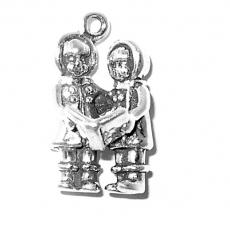 Charms. Sterling Silver, 12.1mm Width by 10.9mm Length by 21.4mm Height, Two Girls With Book Charm. Quantity Per Pack: 1 Piece.