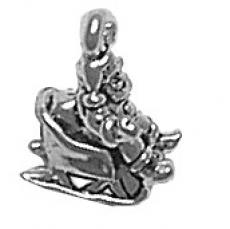 Charms. Sterling Silver, 7.5mm Width by 9.9mm Length by 13.0mm Height, Santa in Sleigh Charm. Quantity Per Pack: 1 Piece.