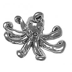 Charms. Sterling Silver, 22.4mm Width by 22.2mm Length by 13.3mm Height, Octopus Charm. Quantity Per Pack: 1 Piece.