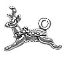 Charms. Sterling Silver, 3.9mm Width by 12.1mm Length by 9.6mm Height, Reindeer Charm.