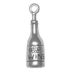 Charms. Sterling Silver, 8.0mm Width by 8.0mm Length by 28.1mm Height, Bottle of Wine Charm. Quantity Per Pack: 1 Piece.