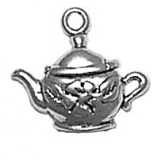 Charms. Sterling Silver, 14.2mm Width by 3.6mm Length by 12.6mm Height, Tea Pot Charm. Quantity Per Pack: 1 Piece.