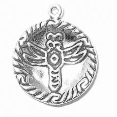 Charms. Sterling Silver, 19.5mm Width by 3.8mm Length by 23.5mm Height, Plate With Dragon Fly Charm. Quantity Per Pack: 1 Piece.