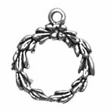 Charms. Sterling Silver, 14.5mm Width by 2.3mm Length by 16.0mm Height, Wreath Charm. Quantity Per Pack: 1 Piece.