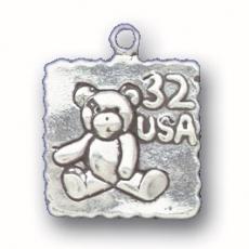 Charms. Sterling Silver, 15.1mm Width by 2.3mm Length by 18.5mm Height, Teddy Bear Postage Stamp Charm.