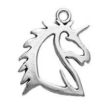 Charms. Sterling Silver, 18.4mm Width by 2.0mm Length by 22.4mm Height, Unicorn Head Charm. Quantity Per Pack: 1 Piece.