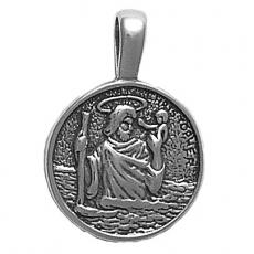 Charms. Sterling Silver, 22.7mm Width by 3.4mm Length by 32.9mm Height, St. Christopher Medal Pendant. Quantity Per Pack: 1 Piece.