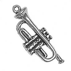 Charms. Sterling Silver, 9.4mm Width by 6.2mm Length by 25.1mm Height, Trumpet Charm. Quantity Per Pack: 1 Piece.