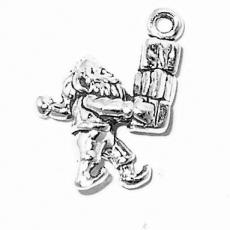 Charms. Sterling Silver, 14.3mm Width by 6.5mm Length by 24.0mm Height, Elf With Gifts Charm. Quantity Per Pack: 1 Piece.