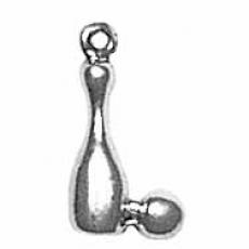 Charms. Sterling Silver, 7.6mm Width by 3.6mm Length by 14.5mm Height, Bowling Pin With Ball Charm. Quantity Per Pack: 1 Piece.