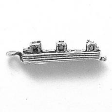 Charms. Sterling Silver, 6.3mm Width by 6.3mm Length by 25.6mm Height, Canal Boat Charm. Quantity Per Pack: 1 Piece.