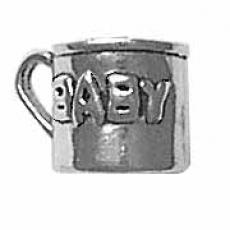 Charms. Sterling Silver, 9.3mm Width by 12.8mm Length by 9.0mm Height, Baby Cup Charm. Quantity Per Pack: 1 Piece.