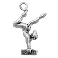 Charms. Sterling Silver, 15.9mm Width by 4.6mm Length by 23.7mm Height, Gymnast Charm.